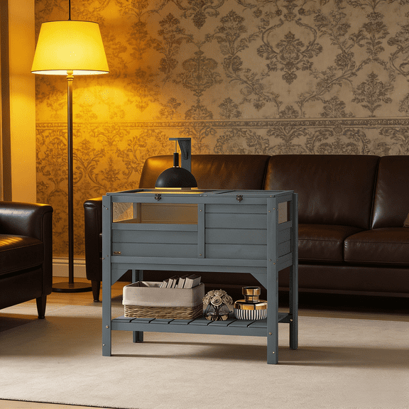 2-Story Wooden Turtle Cage Tortoise House 33" x 20" x 40.5" with Storage Shelf Acrylic Windows Hide Box Basking Area Dual Openable Lockable Lids Plastic Tray for Reptiles Indoor Habitat