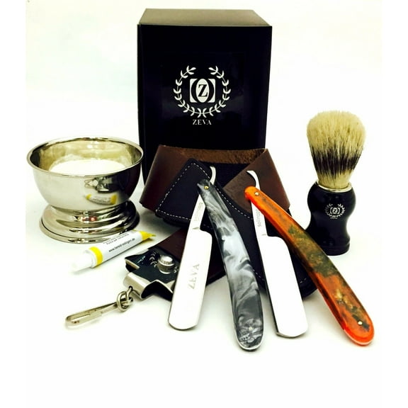 2 Straight Razors Dovo Paste Strap Cup Soap Bag Shaving Set in Gift Box for XMAS
