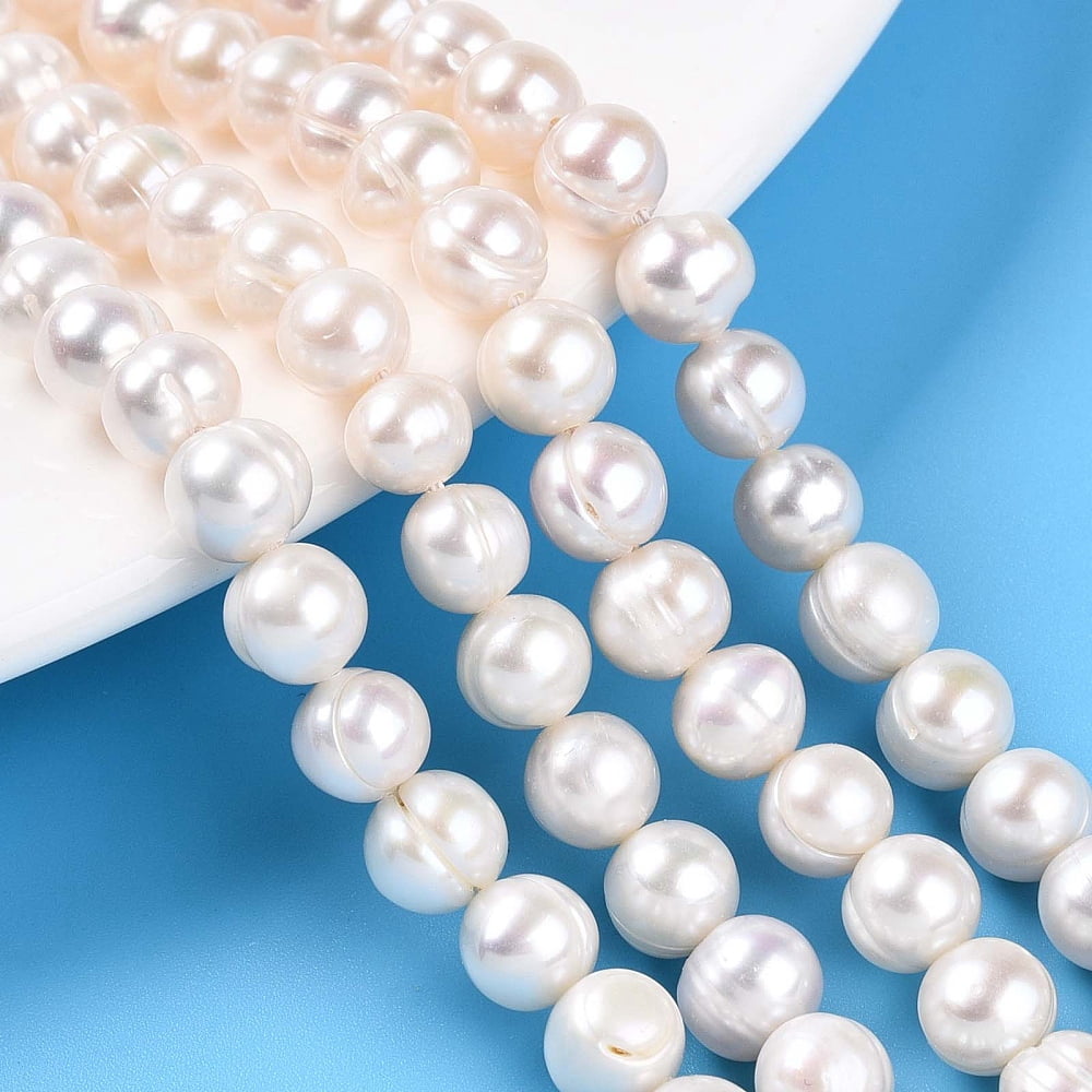 2 Strand Natural Cultured Freshwater Pearl Beads Strands Grooved Potato Creamy White 6~7.5x6~8mm Hole: 0.6mm about 53~54pcs/strand