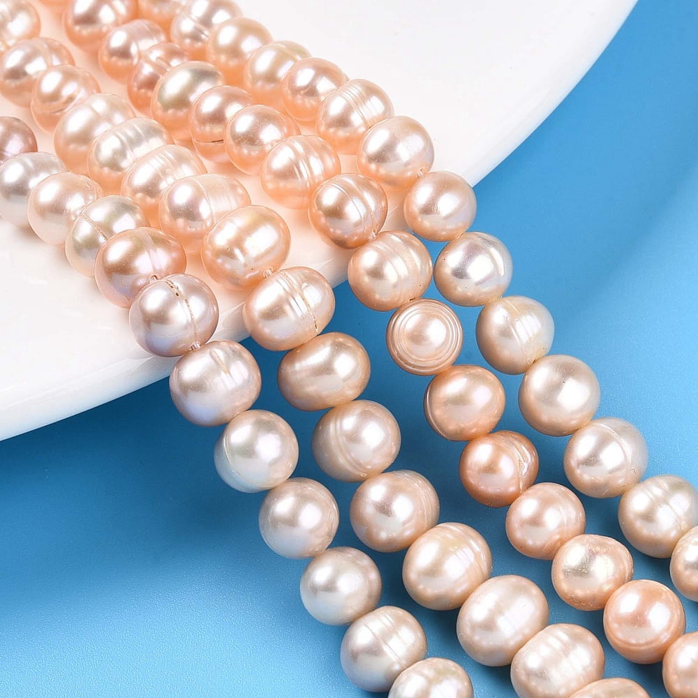 2 Strand Natural Cultured Freshwater Pearl Beads Strands Grooved Potato PeachPuff 6~7.5x7~8.5mm Hole: 0.7mm about 52~55pcs/strand