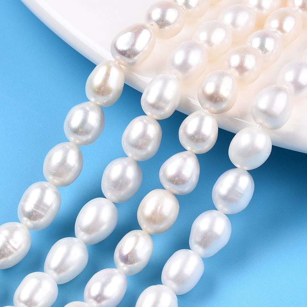 2 Strand Natural Cultured Freshwater Pearl Beads Strands Rice Seashell Color 7~9x6.5~7.5mm Hole: 0.7~0.8mm about 43~44pcs/strand
