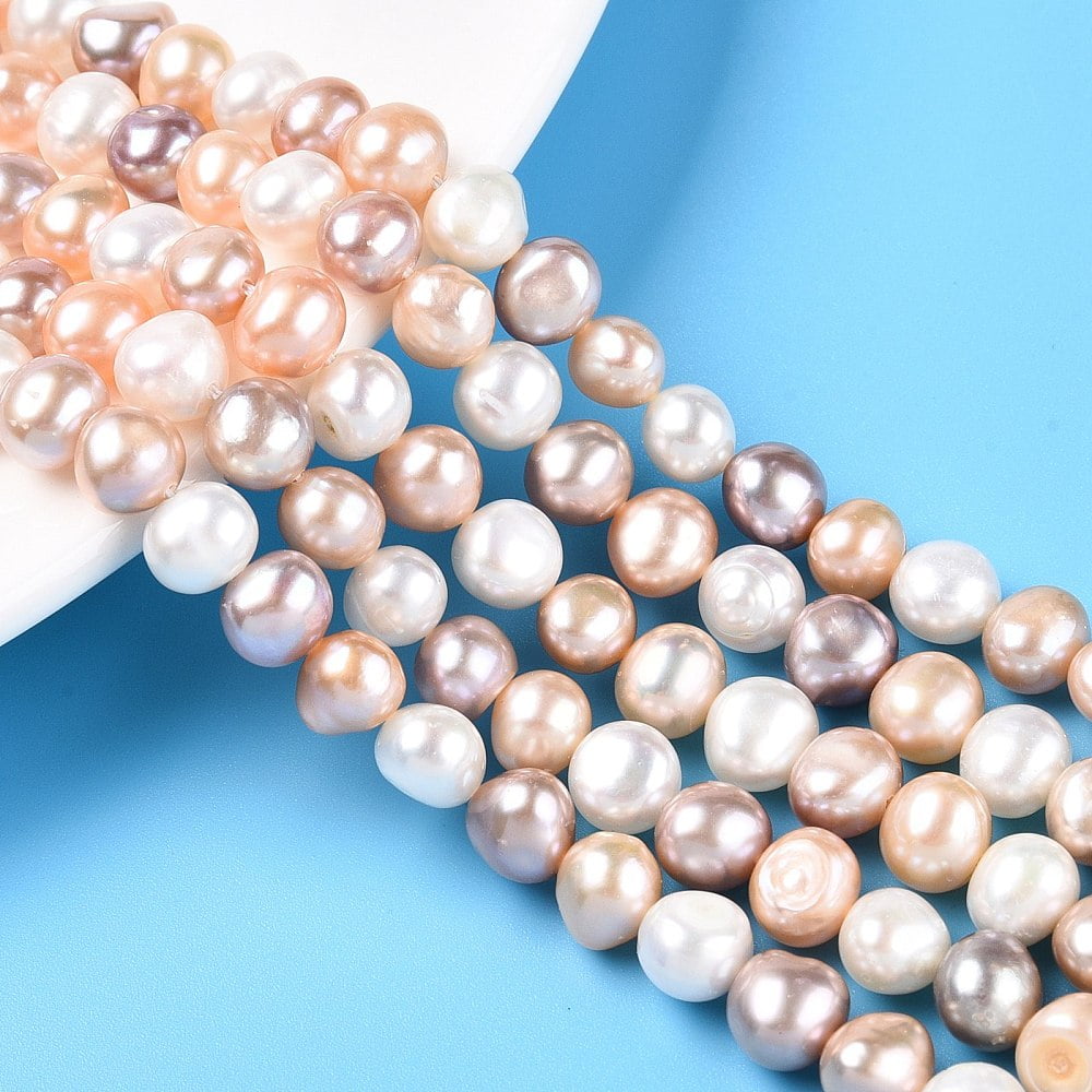 2 Strand Natural Cultured Freshwater Pearl Beads Strands Two Sides Polished Mixed Color 6~7x6.5~8x5.5~6.5mm Hole: 0.7mm about 53pcs/strand,