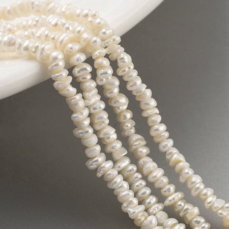 2 Strand Natural Keshi Pearl Cultured Freshwater Pearl Beads Strands Baroque Pearls Grade 4A Nuggets Antique White 2.5~3mm Hole: 0.3mm 129pcs/strand 7.09 inch(18cm)