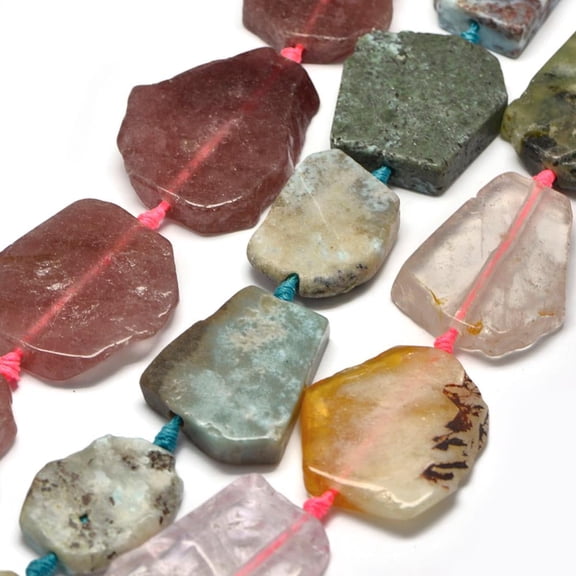 2 Strand Natural Mixed Stone Beads Strands Flat Slab Beads Nuggets Mixed Color 29~42x25~34x6~8mm Hole: 2mm 9~10pcs/strand 15.7 inch(40cm)