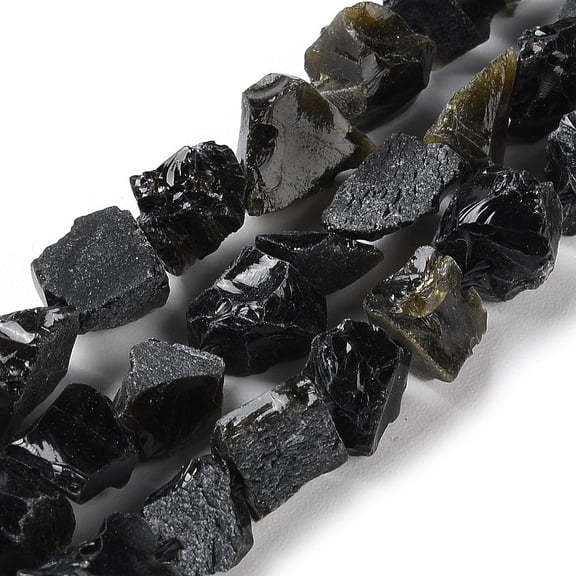 2 Strand Raw Rough Natural Obsidian Beads Strands Nuggets 4~11x4.5~14.5x4.5~14.5mm Hole: 0.8mm 41~43pcs/strand 15.35~15.94''(39~40.5cm)