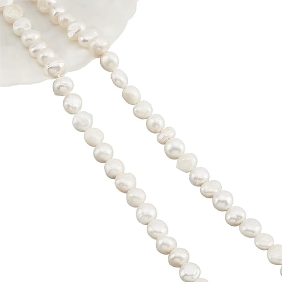 2 Strands 106 Pcs Natural Freshwater Pearl Beads 7~8mm Two Sides Polished White Freshwater Pearl Loose Irregular Pearl Charms Beads for Bracelet Jewelry Making Hole 0.7mm