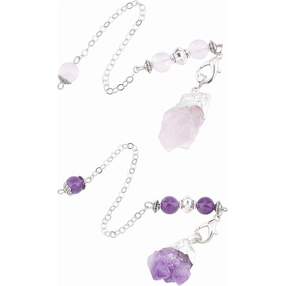 2 Strands 2 Styles Rose Quartz Dowsing Pendulum Pendants Pink Healing Crystals Stone Pendulum with Alloy Findings