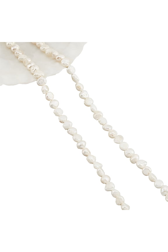 2 Strands 220 Pcs Natural Cultured Freshwater Pearl Beads 4x3mm Grade A Two Sides Polished White Freshwater