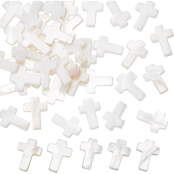 2 Strands 38 Pcs Charm Undyed Freshwater Shell Beads Strands Crucifix Charms Shell Spacer Beads for Necklace Earring Bracelet Jewelry Making Seashell Color