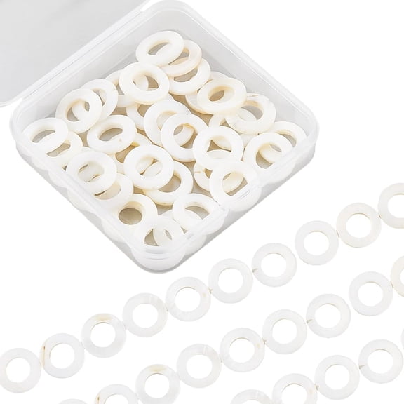 2 Strands 48 to 50Pcs Flat Round Shell Beads Shell Spacer Beads Hollow Circle Natural Freshwater Summer Small Loose Smooth Spacers for DIY handcrafting