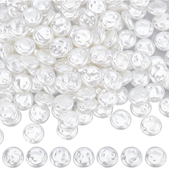 2 Strands ABS Plastic Imitation Pearl Beads Strands Flat Round Snow 12x4.5mm Hole: 1.2mm about 90pcs/strand 42.68 inch(108.4cm)