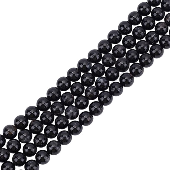 2 Strands About 120Pcs Natural Gemstone Beads Strand 6mm Round Black Tourmaline Loose Beads Stone Spacer Beads for Jewelry Making Hole: 0.8mm