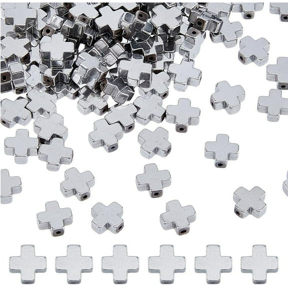 2 Strands Crucifix Beads Hematite Beads Blessing Beads Holy Charm Beads Spacer Loose Beads for Jewelry Making Easter Decoration Silver