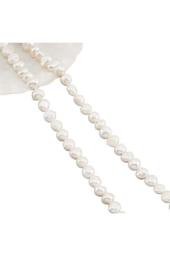 2 Strands Natural Cultured Freshwater Pearl Beads Strands Two Sides Polished Creamy White 7~8x7~8x4~6mm Hole: 0.7mm 53~54pcs/strand