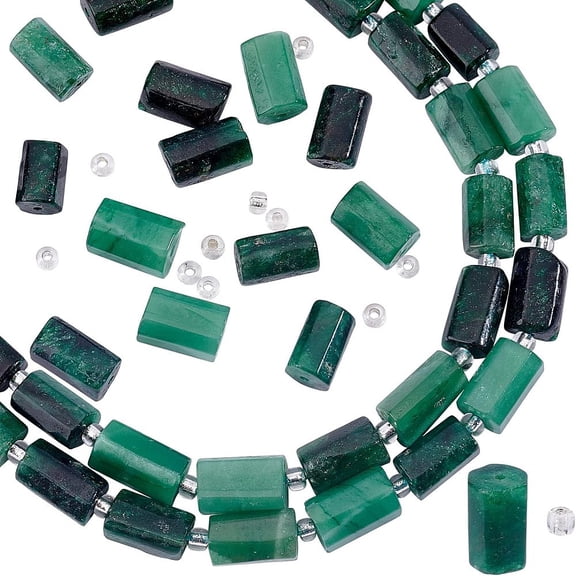 2 Strands Natural Emerald Beads Strands 30-34pcs Natural Untreated Emerald Faceted Column Shape Beads Genuine Emerald Smooth Beads Precious Gemstone