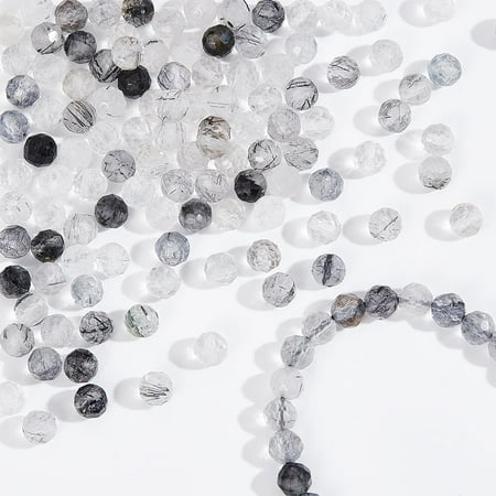 2 Strands Natural Rutilated Quartz Beads Strands Faceted Round 3~3.5x2.5~3mm Hole: 0.3mm about 114~141pcs/strand 15.1~16.4 inch(38.4~41.8cm)