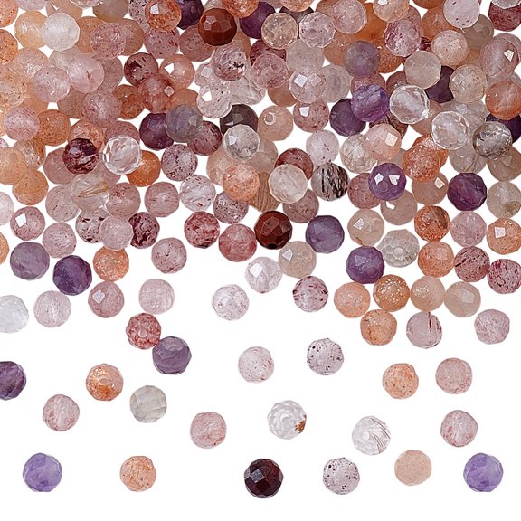 2 Strands Natural Strawberry Quartz Beads Strands Round Faceted 3~3.5mm Hole: 0.5mm about 113pcs/strand 15.35 inch(39cm) DIY