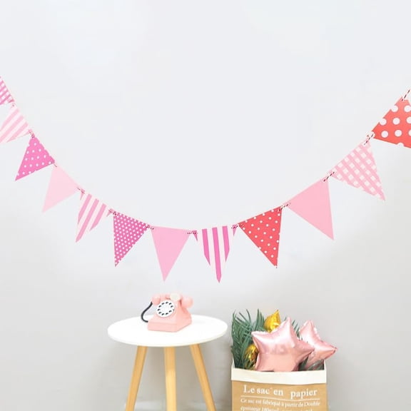 2 Strands Paper Streamer Triangle Flags Hanging Banner for Festival Party Decorations Stripe 3000mm