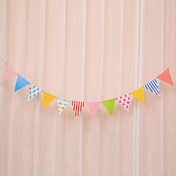 2 Strands Paper Triangle Flags Hanging Banner for Festival Party Decorations Mixed Shapes 3000mm handmade