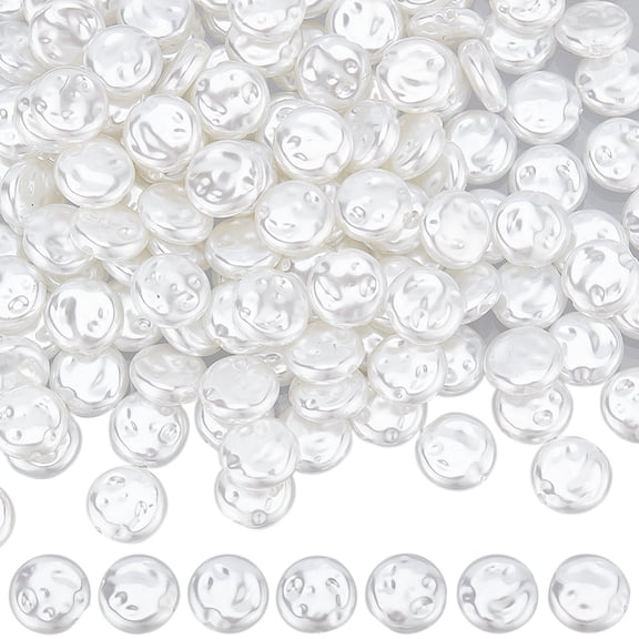 2 Strands Plastic Imitation Pearl Beads Strands Flat Round Snow 12x4.5mm Hole: 1.2mm 90pcs/strand 42.68 inch(108.4cm)