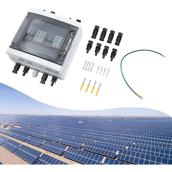 2 String Solar Combiner Box, 8.26 x 3.93 x 8.26In PV Combiner Box, W/IP65 Waterproof, IK10 Impact Resistance, 63 DC 2P 40A 1000V Circuit Breakers, for On/Off Grid Solar Panel System