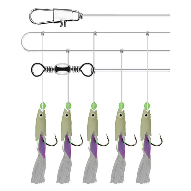 2 Strings Carbon Steel Mackerel Feathers Bass Cod Lure Sea Fishing Luminous  Fishing Hook Treble Bait Fishing Wire (No.1) 