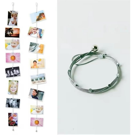 2 Strings Magnetic Photo Frame Rope Wire with Magnets Cables for Postcard Picture Frames Collage Photo Hanging String Wedding Birthday Party Home Photo Wall Display Photo Holder Decorations