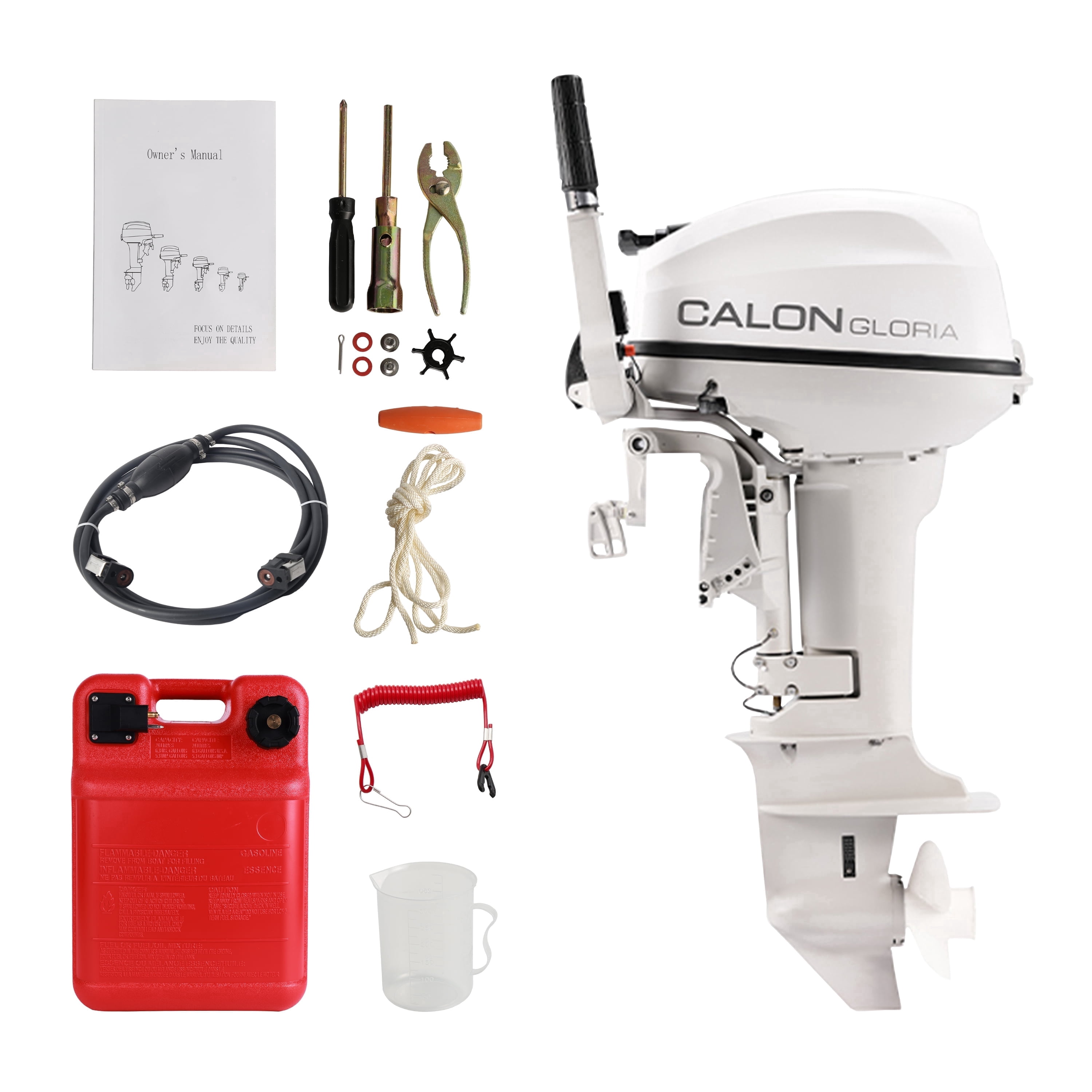 2 Stroke 20HP Calon Outboard Motor with Fuel Tank, 326cc Heavy Duty Long Shaft Fishing Boat Engine with Water Cooling System & CDI Ignition System for Inflatable Boat Kayak Canoe Sailboat