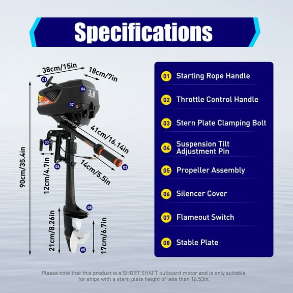 2 Stroke 3.6HP Heavy Duty Outboard Motor Boat Engine with Water Cooled System CDI