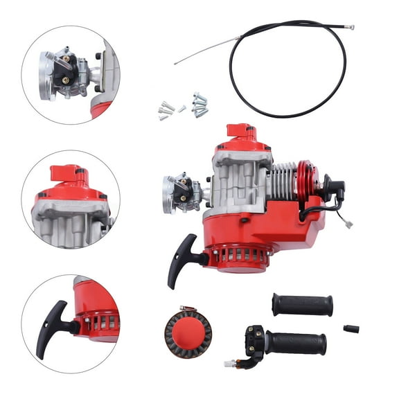2-Stroke 49CC Single Cylinder 6 Teeth Pull Start Engine Motor for Pocket Bike, Aluminum, Red