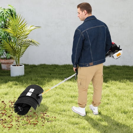 2-Stroke 52CC Gas Power Handheld Sweeper, Motor Side-Mounted Sweepers Snowplow Broom Driveway Turf Lawns Artificial Grass Power Brush Lawn Sweeper Cleaner Tools (52CC 1.7HP)