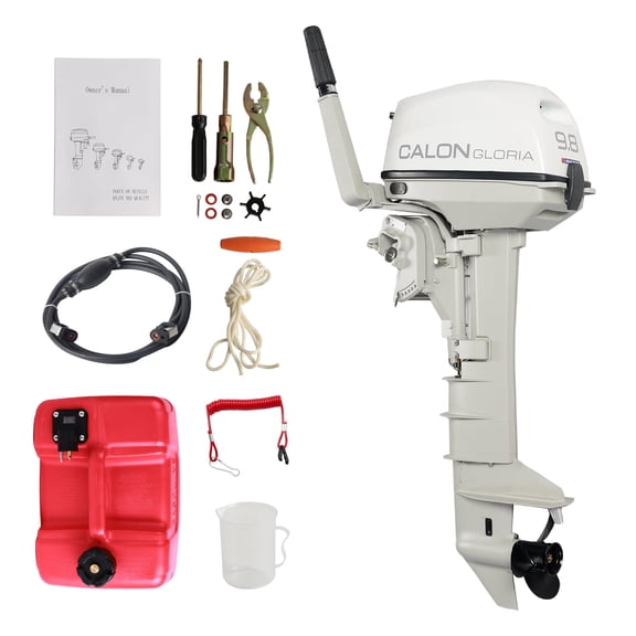 2 Stroke 9.8HP Calon Outboard Motor with Fuel Tank, 169cc Heavy Duty Long Shaft Fishing Boat Engine with Water Cooling System & CDI Ignition System for Inflatable Boat Kayak Canoe Sailboat