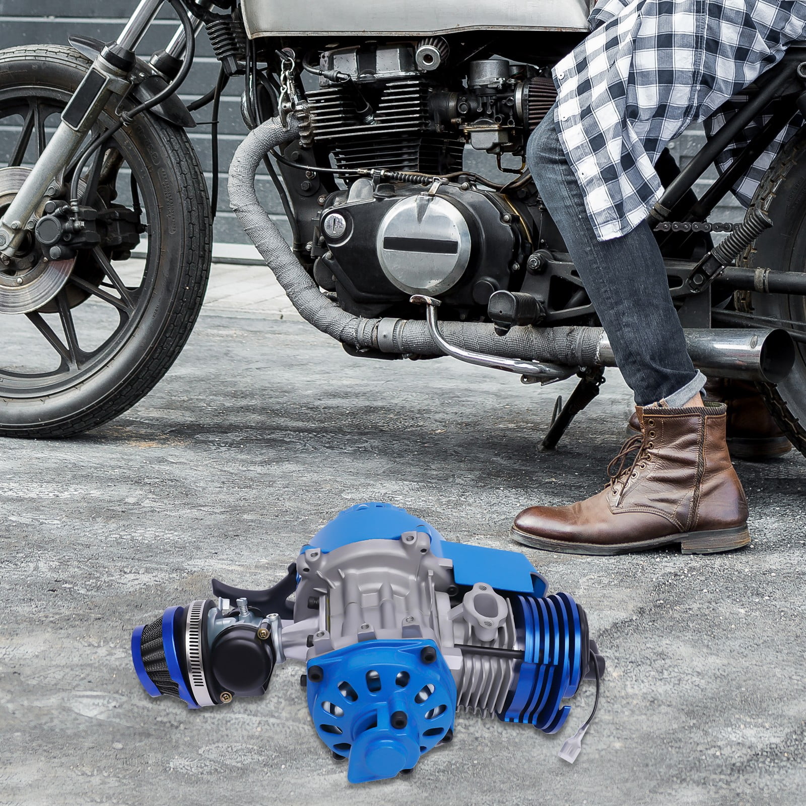 2 Stroke Blue Air Cooled High-performance Engine Motor for 49cc/50cc Pocket Bike Mini Dirt Bike Mini ATV