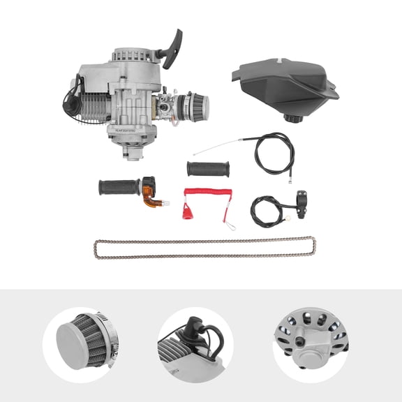 2 Stroke Engine Motor Kit, 49CC Mini Bike Engine Pull Start Mini Motor Engine Air Cooled Engine for Pocket Bike Single Cylinder ATV Motor Engine Kit Scooter