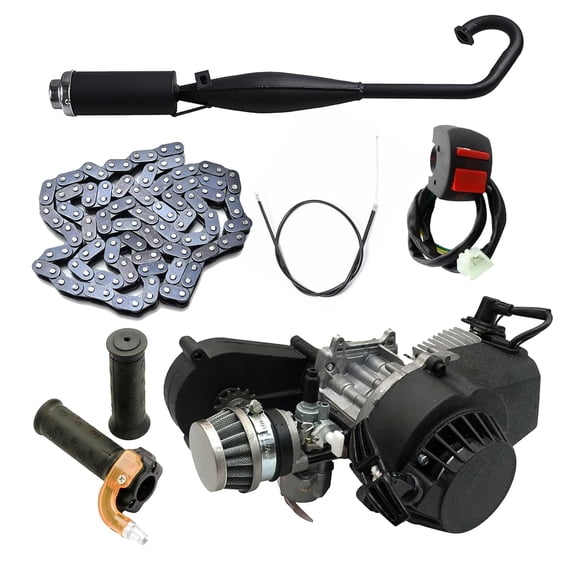 2 Stroke Engine Motor Starter Kit 49cc 50cc 7000RPM Pull Start with Exhaust Pipe, Kill Switch, Chain, Throttle Cable, Hand Grips for Mini Pocket Pit Dirt Bike ATV Quad Scooter Motorized Motorcycle