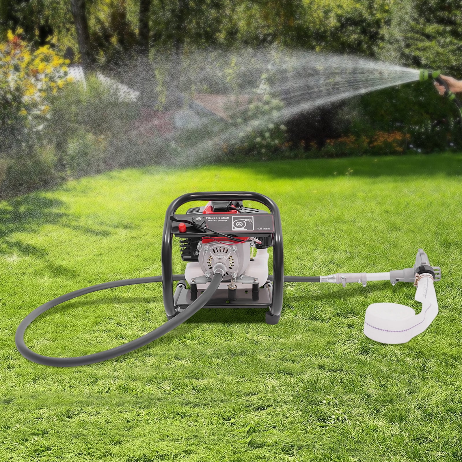 2 Stroke Gas Engine Water Pump, 1.7HP 1.5-inch Gas Powered Trash Water Transfer Pump W/Flex Shaft, 8500 RPM Air Cooling Single-cylinder Irrigation Water Pump