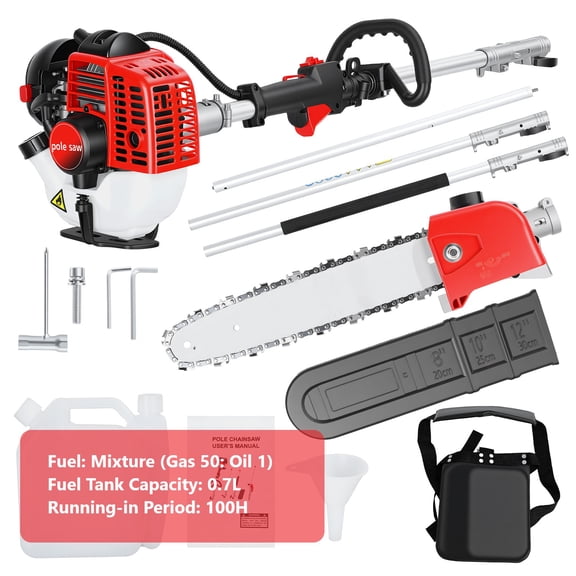 2-Stroke Gas Powered Pole Chainsaw, 26cc Extendable Reach to 9.8FT, 2 Cycle Powerful Gas Pole Saw for Outdoor Tree Trimming