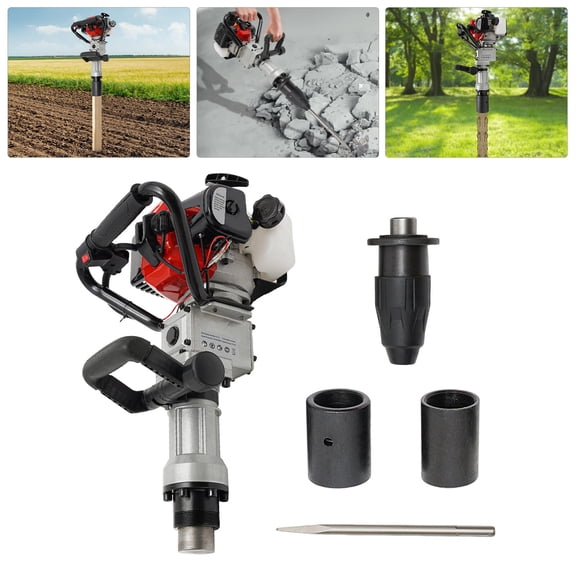 2 Stroke Gas Powered T Post Driver Fence Pile Driver Jack Hammer w/Chisel 32.7cc for Gardening, Road Fencing