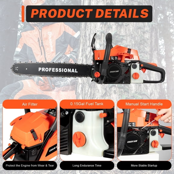 2-Stroke Gasoline Chainsaw 58 CC 20" Bar Power Engine Wood Cutting Gas Chain Saw