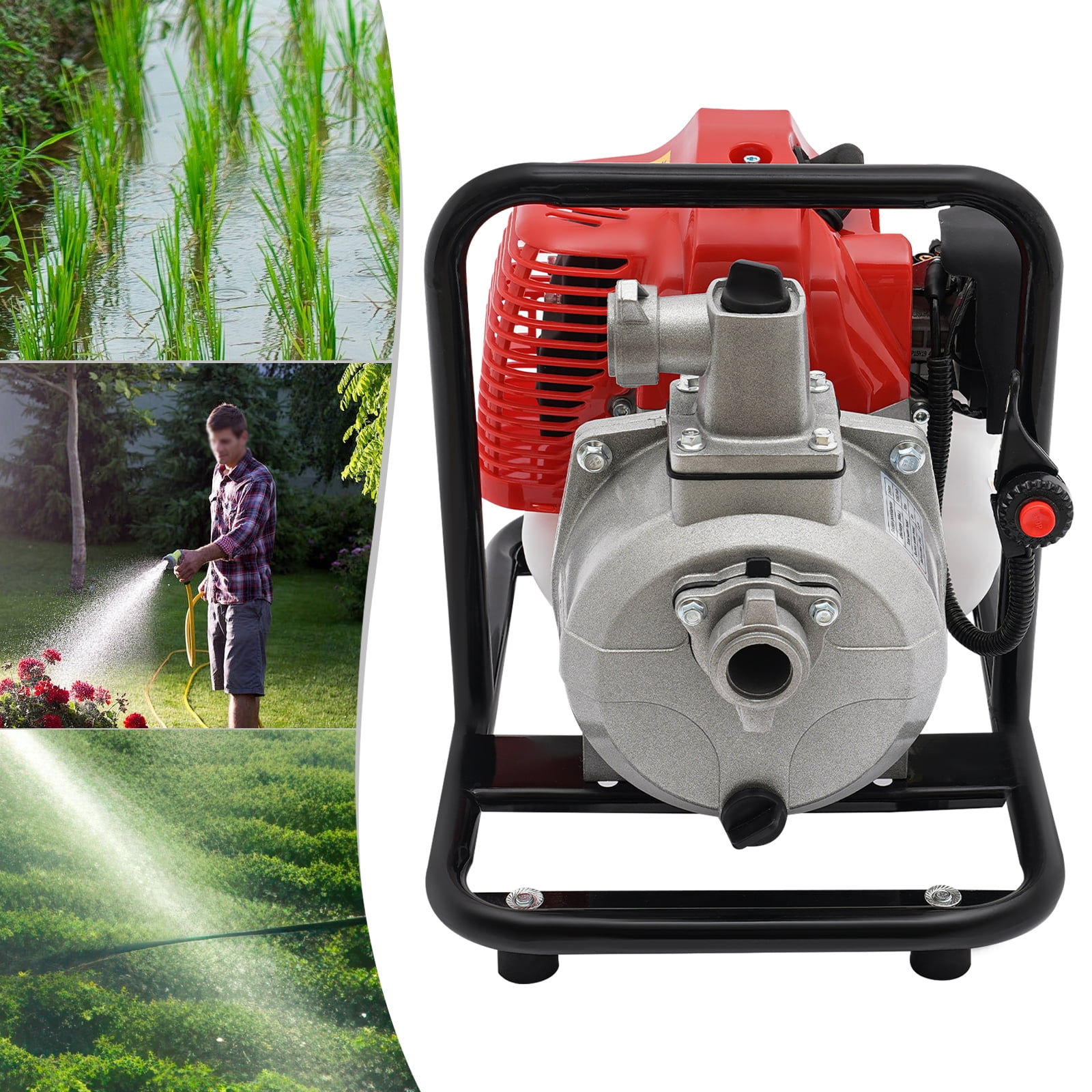 2-Stroke Gasoline Engine Water Pump Single Cylinder 43cc Water Transfer Pump 1.25 Kw/1.7hp 35.66 Gallons/Min 8500rpm for Irrigation Landscaping Urban Maintenance