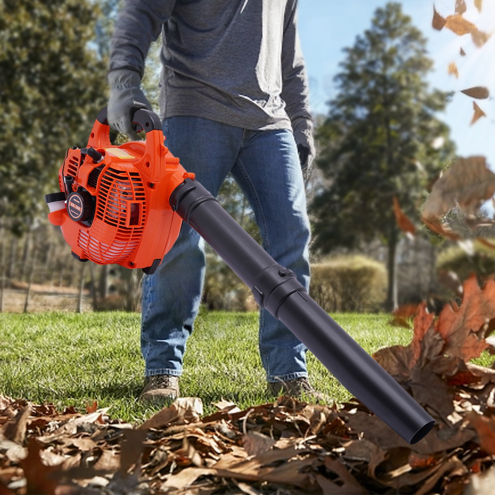2-Stroke Handheld Gas Blower Lightweight 0.75kw/7500rpm Portable Gasoline Grass Sweeper Low-Noise Gas Engine Cordless Leaf Blower for Urban Snow Removal Road Crushed Stones Removal Leaf Removal
