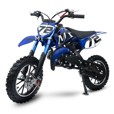 2-Stroke Off-Road Motorcycle, Kids Dirt Bike 49cc Gas Powered - 24 MPH Max Speed with Shock Absorber & Dual Disc Brakes，Kill Switch, Max Load 220LBS BLUE