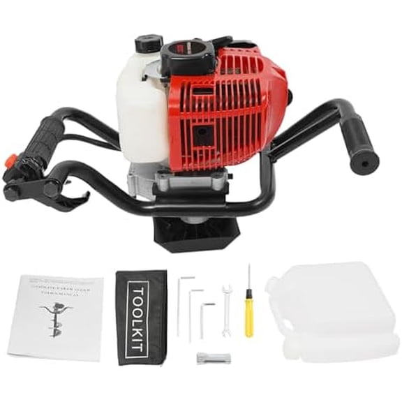2-Stroke Post Hole Digger, Gas-Powered 52CC Earth Auger Post Fence Hole Digger Powerhead, 2HP 6500RPM Petrol Drill Borer for Garden & Lawn, Digging, Suitable Drill Bit 3.94in/5.91in/7.87in/11.81in