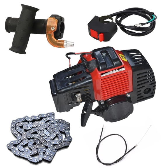 2-Stroke Racing 49cc 50cc Engine Motor Kit + 25H 136L Chain + Throttle Grips + Kill Switch + Throttle Cable for Mini Pocket Pit Dirt Bike Minimoto Kids ATV UTV Go Kart Quad Buggy