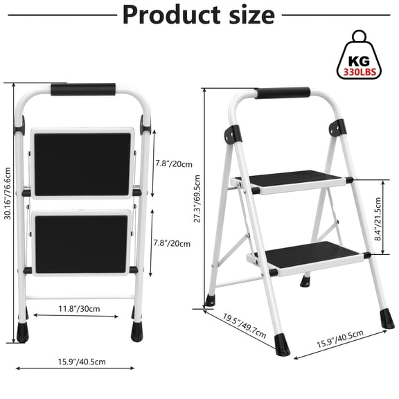 2 Sturdy Step Stool with Anti-Slip Pedal  Comfortable Handrail | 330lbs Capacity, Portable Heavy Duty, Four Steps, Metal, PETGLE Brand for Kitchen, Garage  Outdoor Use