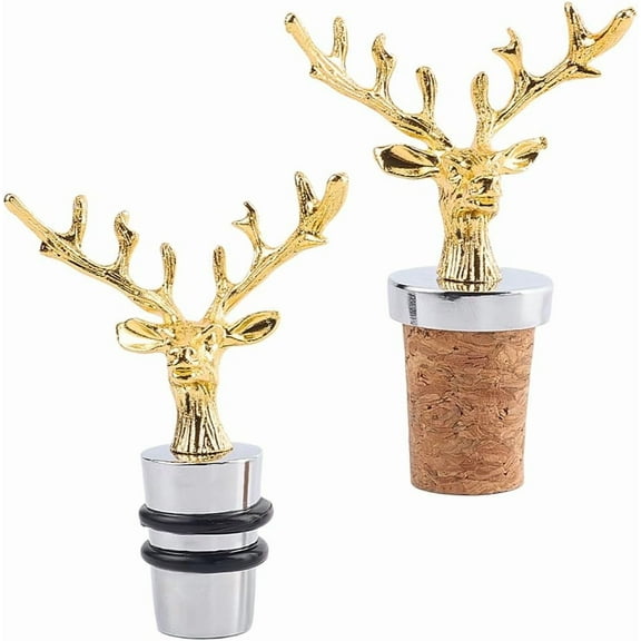 2 Style Deer Wine Corks Elk Champagne Bottle Stopper Reusable Christmas Zinc Alloy Glass Toppers Golden Wine Outlet Cap Pump Decor