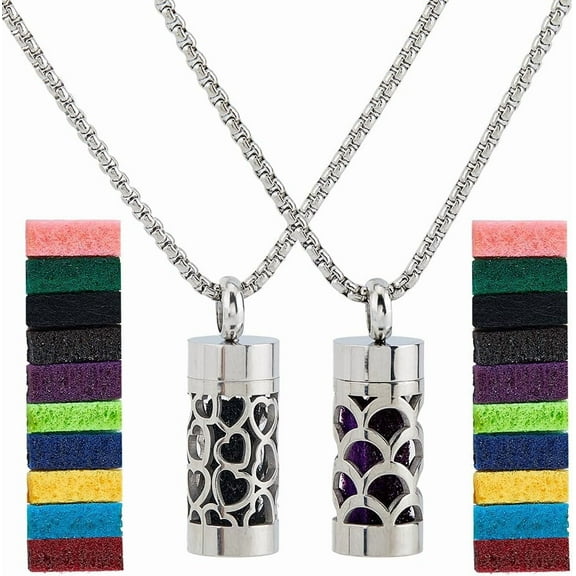 2 Style Diffuser Oil Pendant Stainless Steel Perfume Diffuser Heart Essential Oil Necklace Interchangeable Perfume Pads Aromatherapy Bottle Necklaces
