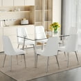 thumbnail image 1 of 2 Style Option Modern Dining Table Set with White PU Chairs 6 Seater Tempered Glass Table Silver Metal Legs for Dining Room Kitchen,White, 1 of 10