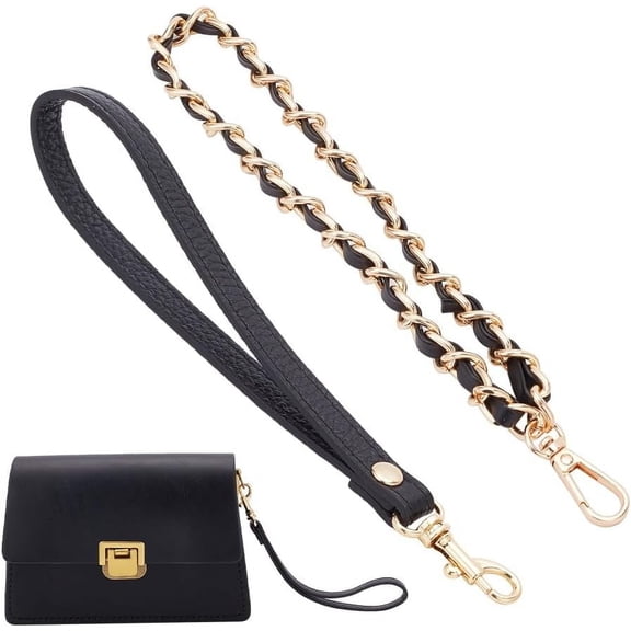 2 Style PU Leather Purse Wristlet Chain 2pcs Metal Clutch Bag Straps PU Leather Iron Chain Wrist Strap Sets with Swivel Clasp for Wallet Clutch Coin Purse Key