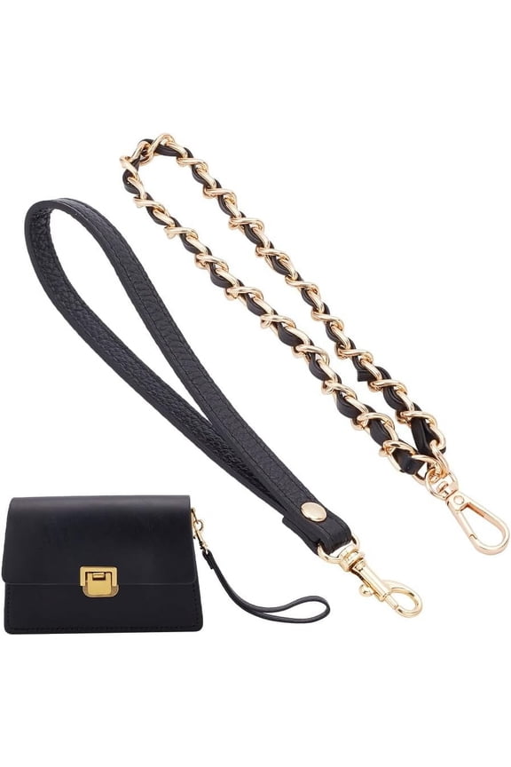 2 Style PU Leather Purse Wristlet Chain 2pcs Metal Clutch Bag Straps PU Leather Iron Chain Wrist Strap Sets with Swivel Clasp for Wallet Clutch Coin Purse Key